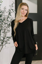 Zenana Next to Nothing V Neck Long Sleeve Top and Bottom Set in Black 3XL Womens