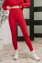 Zenana V Neck Long Sleeve Top and Bottom Set in Ruby -Next to Nothing Top Womens