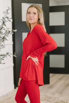 Zenana V Neck Long Sleeve Top and Bottom Set in Ruby -Next to Nothing Top Womens