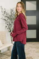 Zenana Nice to Each Other Raglan Sleeve Top in Cabernet Womens