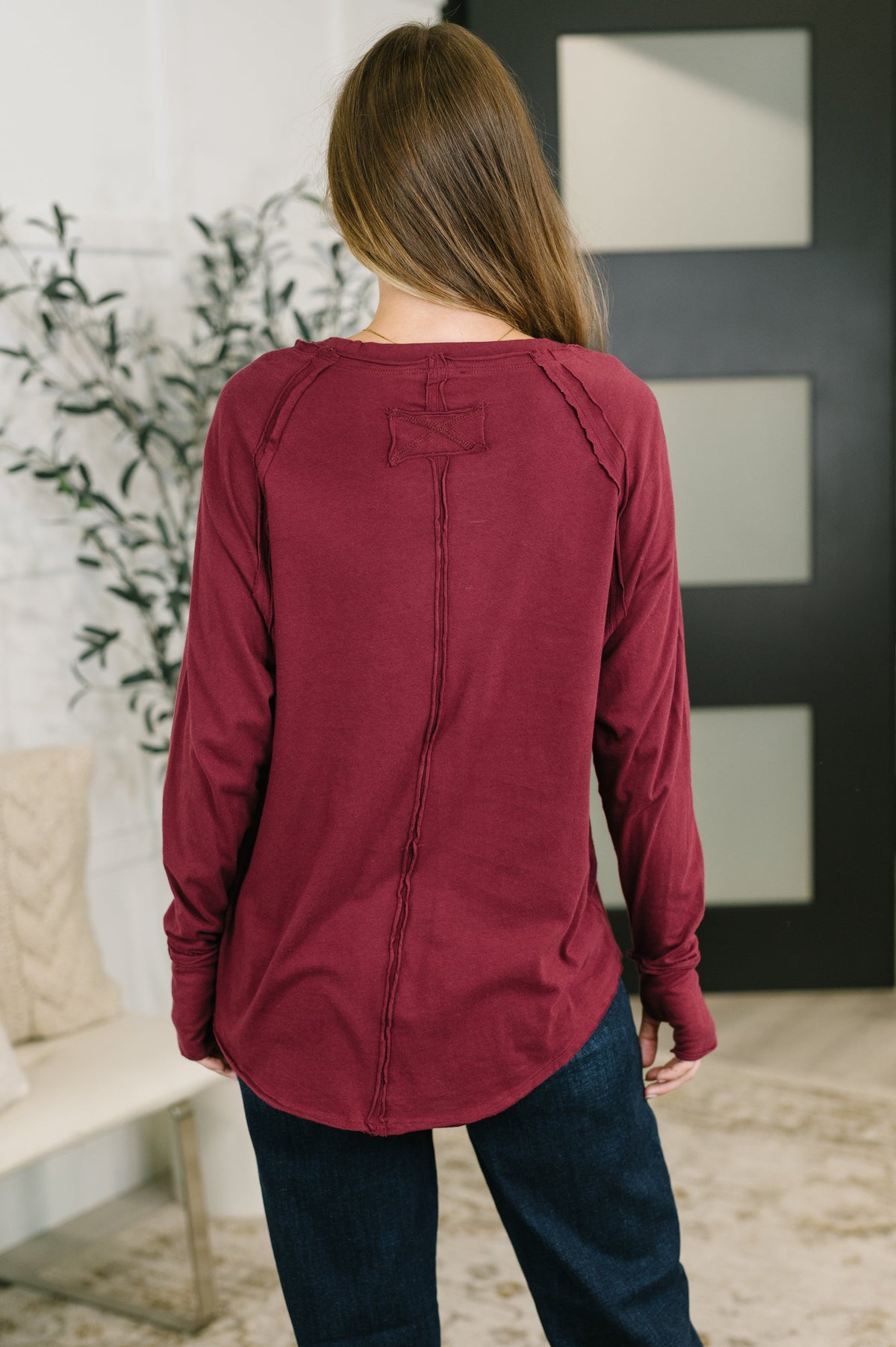 Zenana Nice to Each Other Raglan Sleeve Top in Cabernet Womens