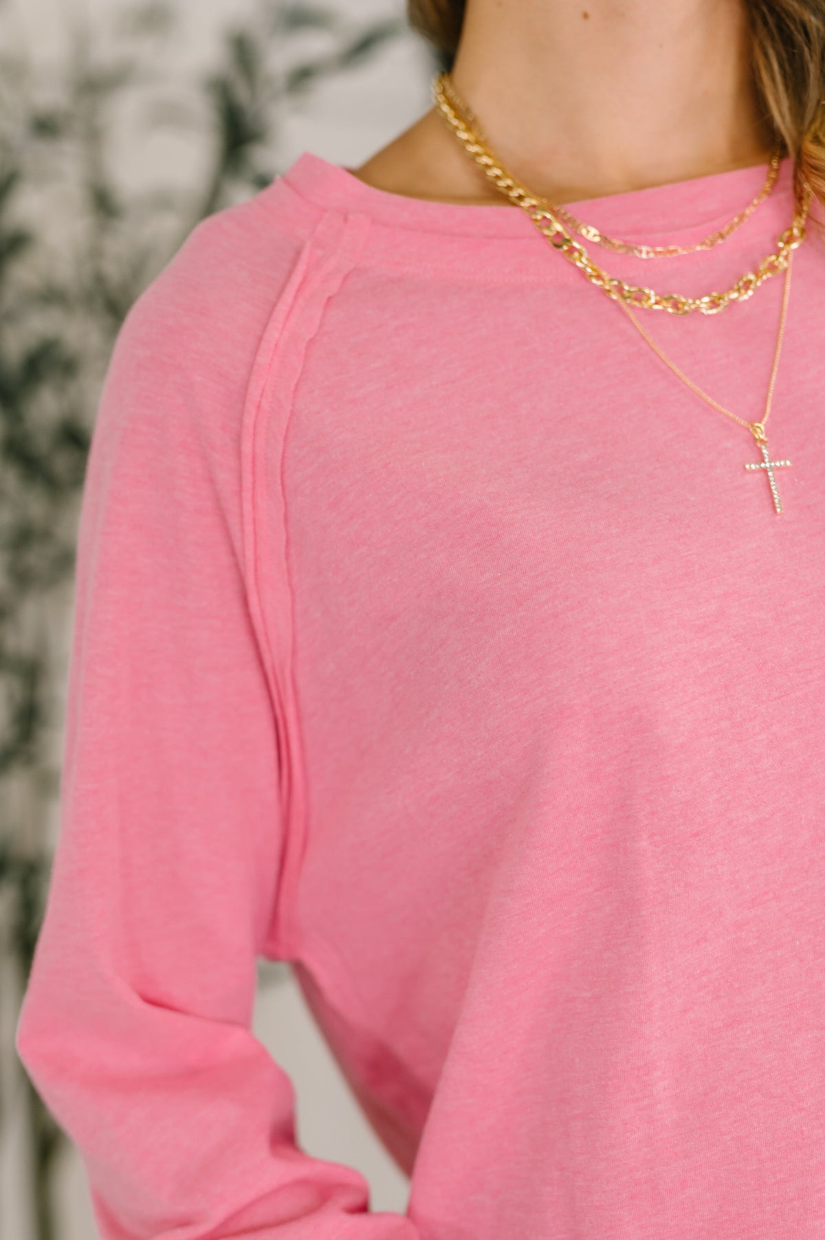 Zenana Nice to Each Other Raglan Sleeve Top in Fuchsia Womens