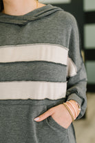 Haptics Nice to Meet Me Gray Color-block French Terry Kangaroo Pocket Pullover Hoodie Womens