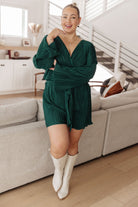 GeeGee Night In Plisse Romper in Dark Green Jumpsuits & Rompers