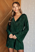 GeeGee Night In Plisse Romper in Dark Green Jumpsuits & Rompers