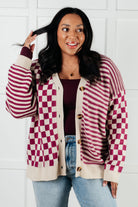 Haptics No Brainer Button Down Sweater Knit Cardigan in Magenta/Oatmeal Cardigan