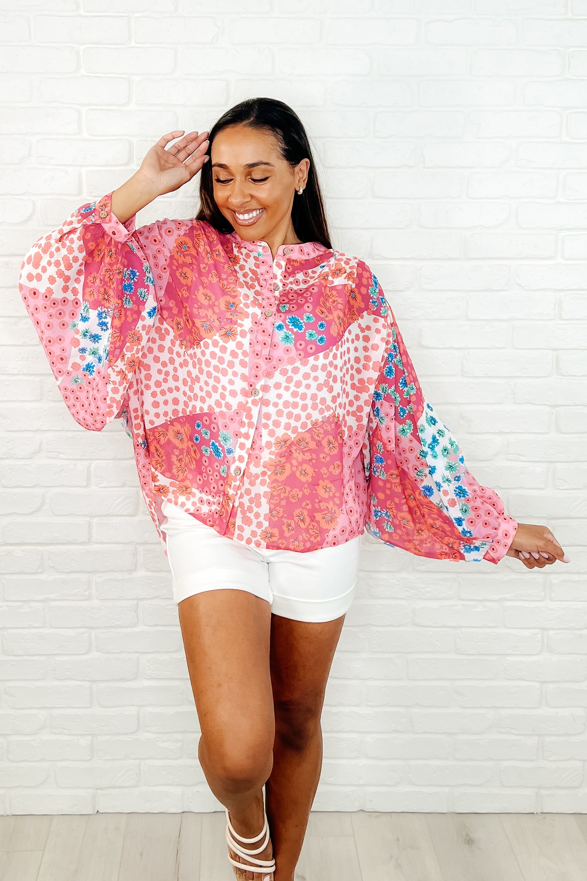 One Eleven North No Hesitation Mixed Print Blouse Womens