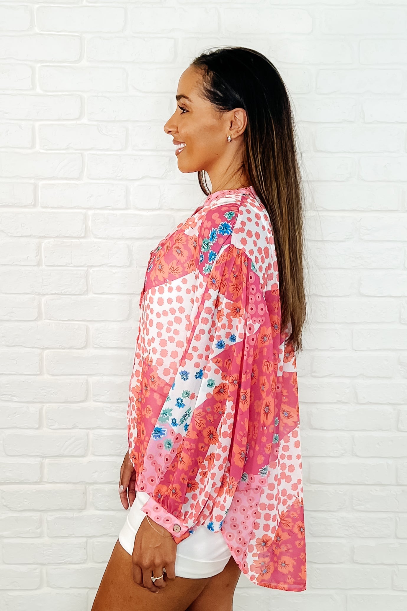 One Eleven North No Hesitation Mixed Print Blouse Womens
