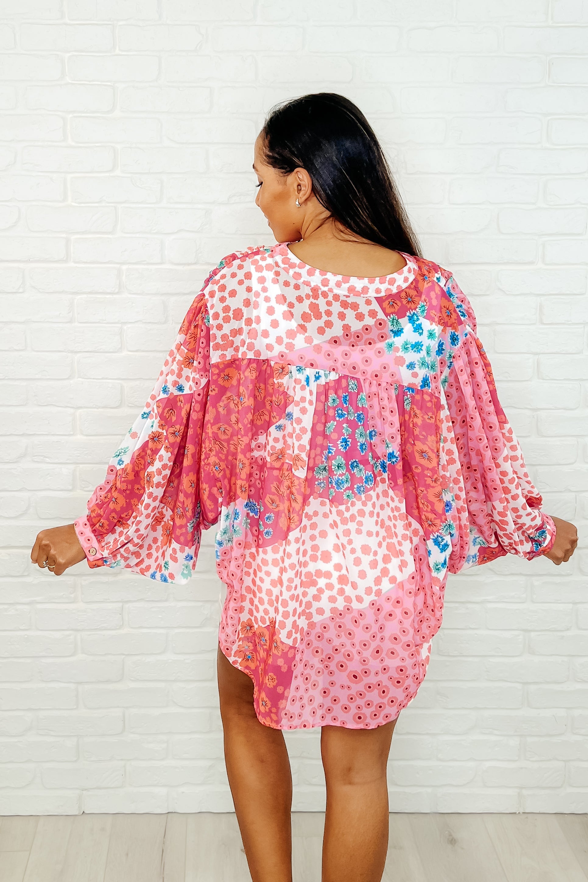 One Eleven North No Hesitation Mixed Print Blouse Womens