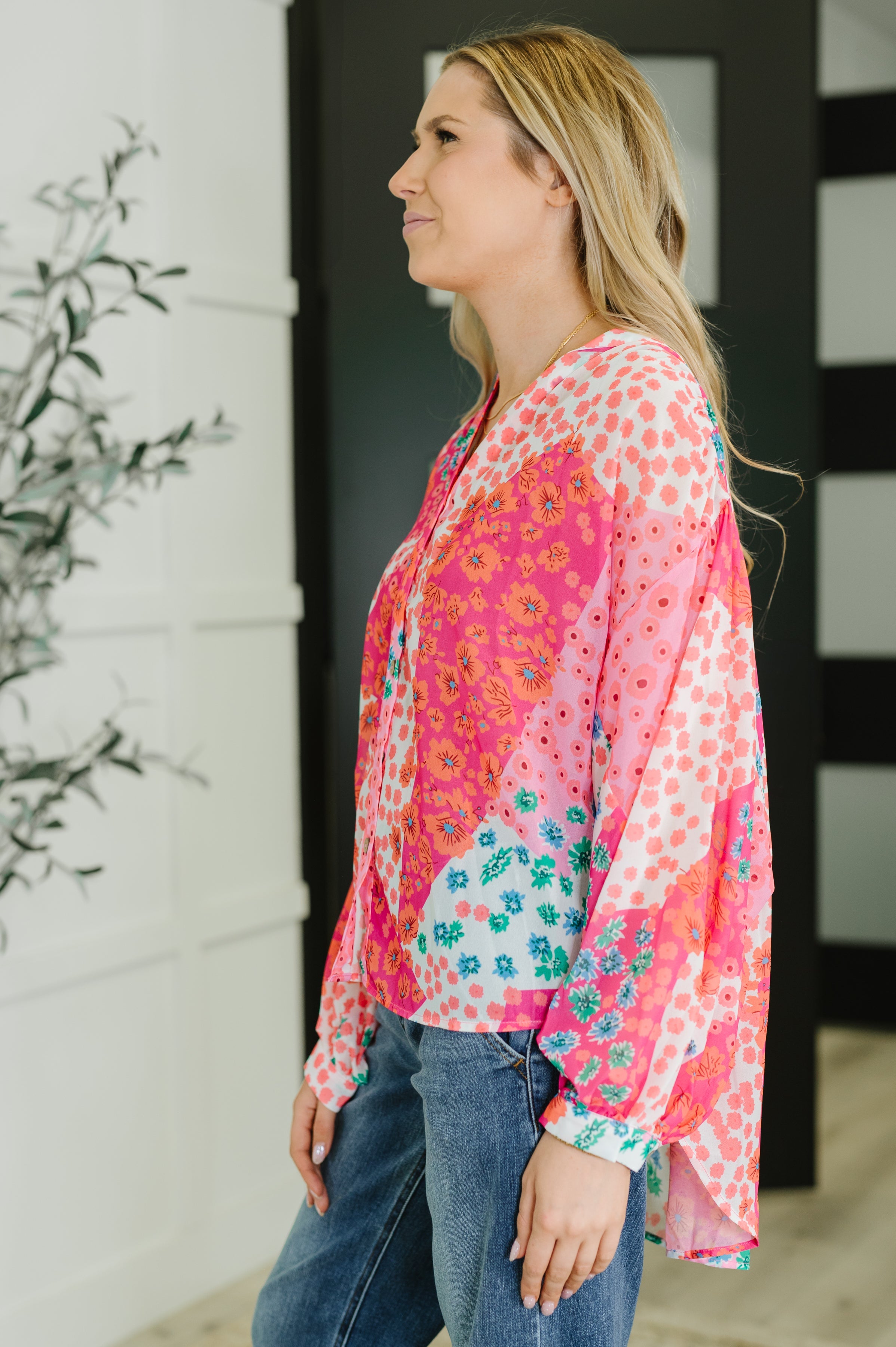 One Eleven North No Hesitation Mixed Print Blouse Womens