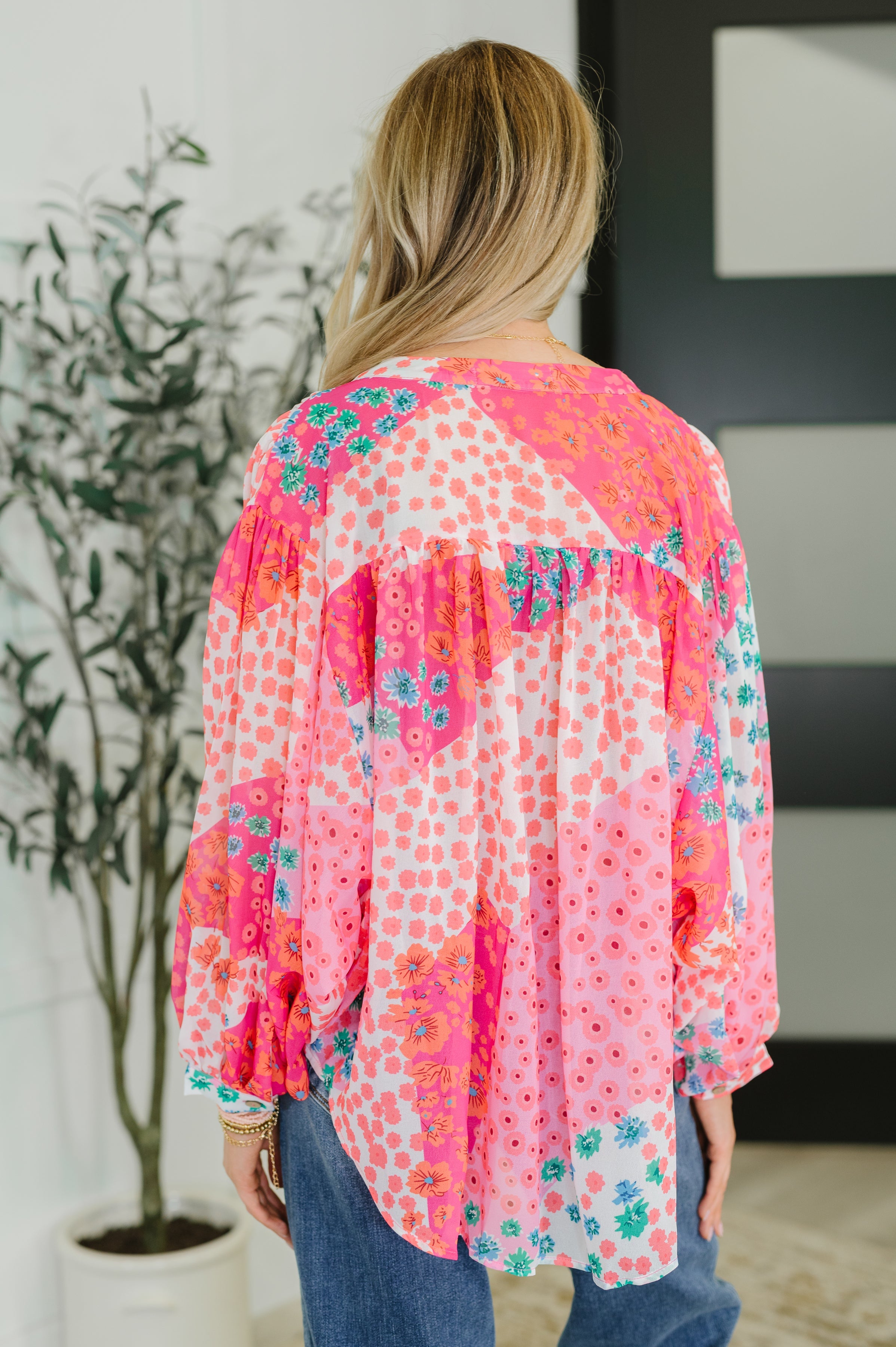 One Eleven North No Hesitation Mixed Print Blouse Womens