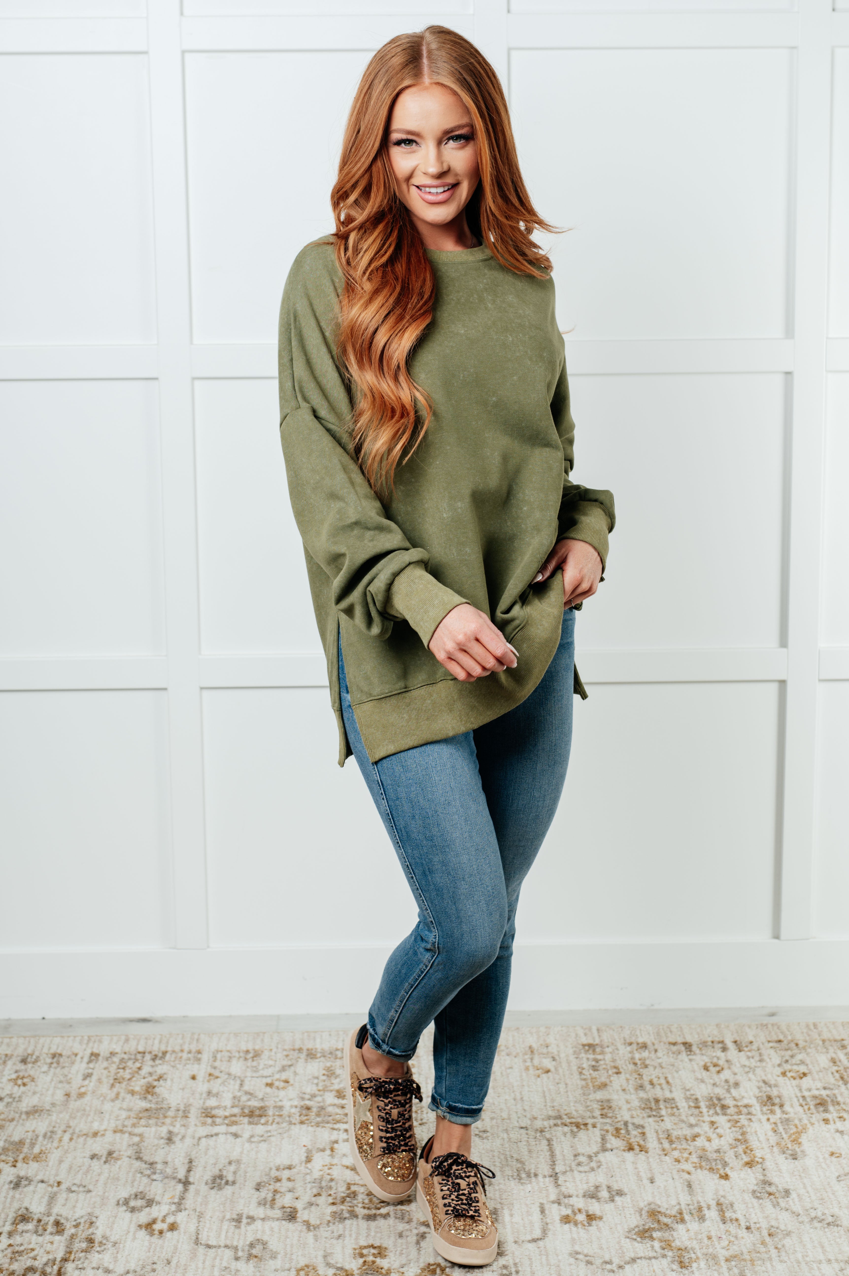 One Eleven North No Plain Jane Oversized Sweatshirt in Green Shirts & Tops