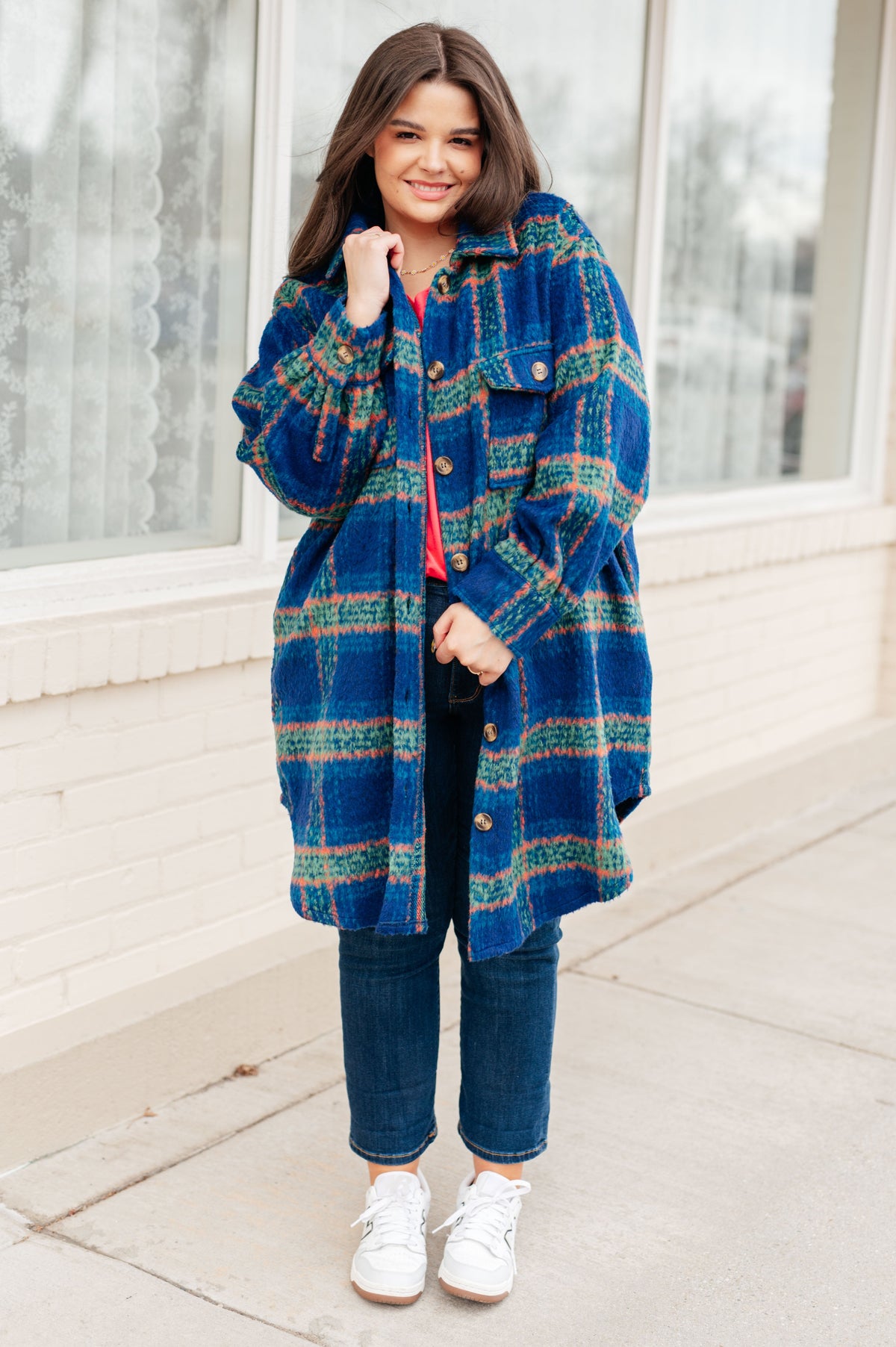 GeeGee No Tears Blue & Green Plaid Coat Layers