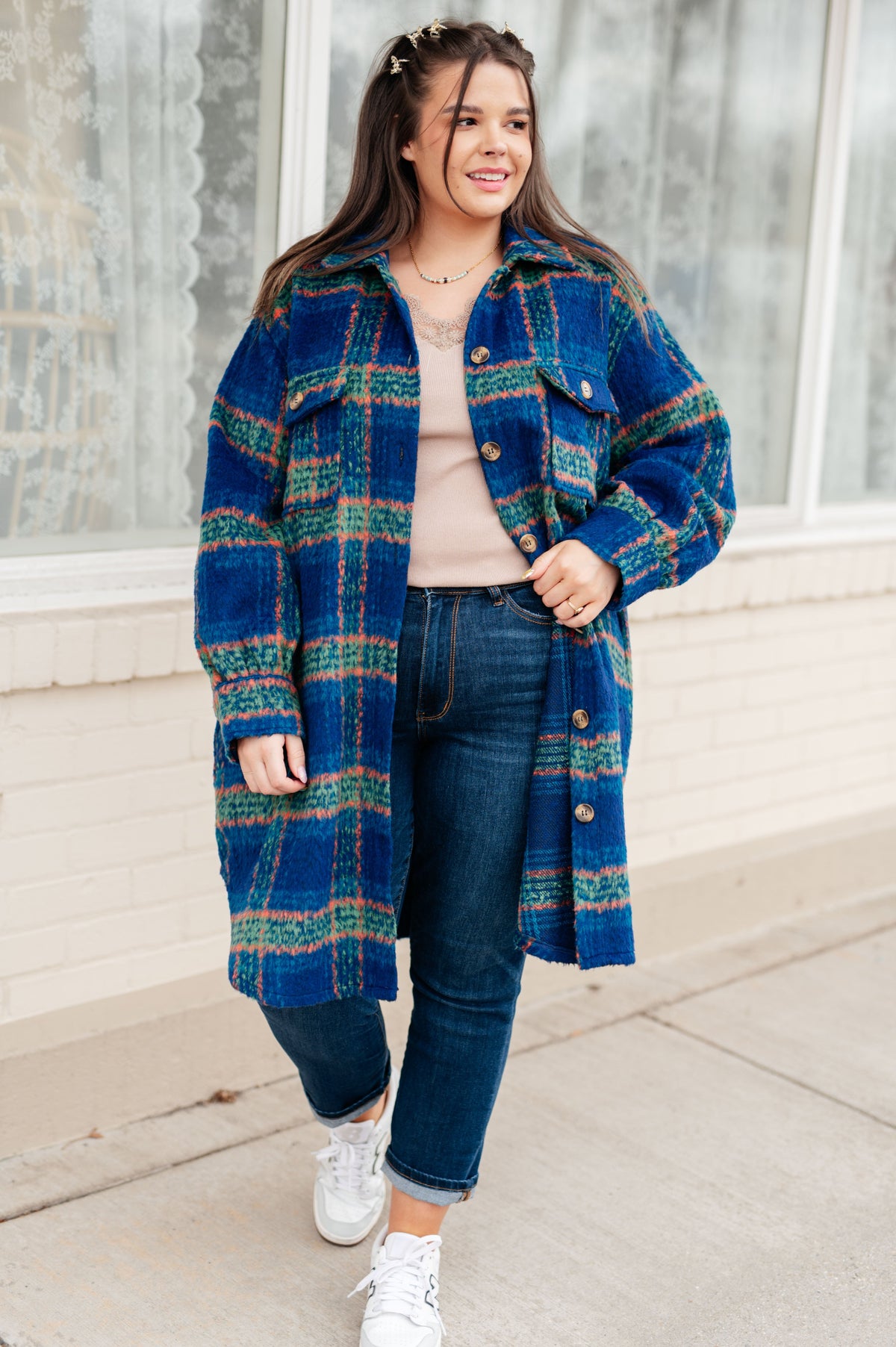 GeeGee No Tears Blue & Green Plaid Coat Layers