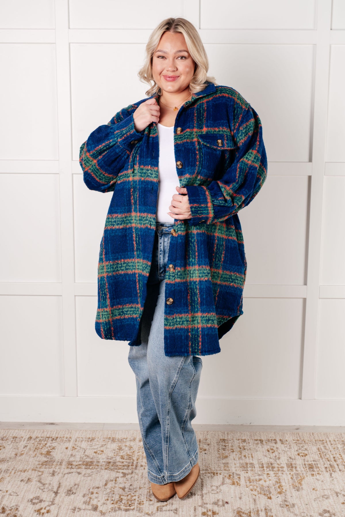 GeeGee No Tears Blue & Green Plaid Coat Layers