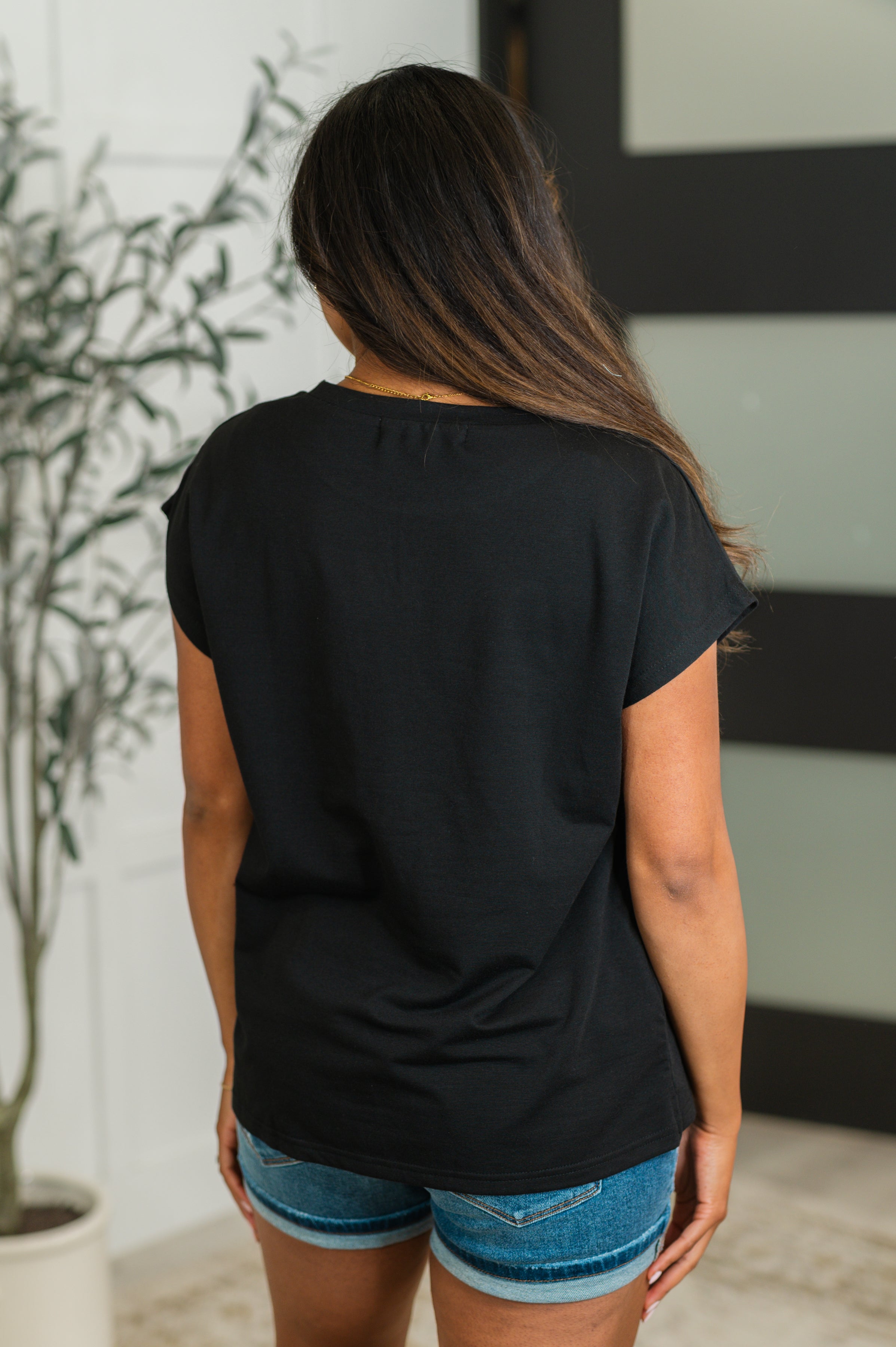 One Eleven North Not So Basic Pocket Tee in Black Tops