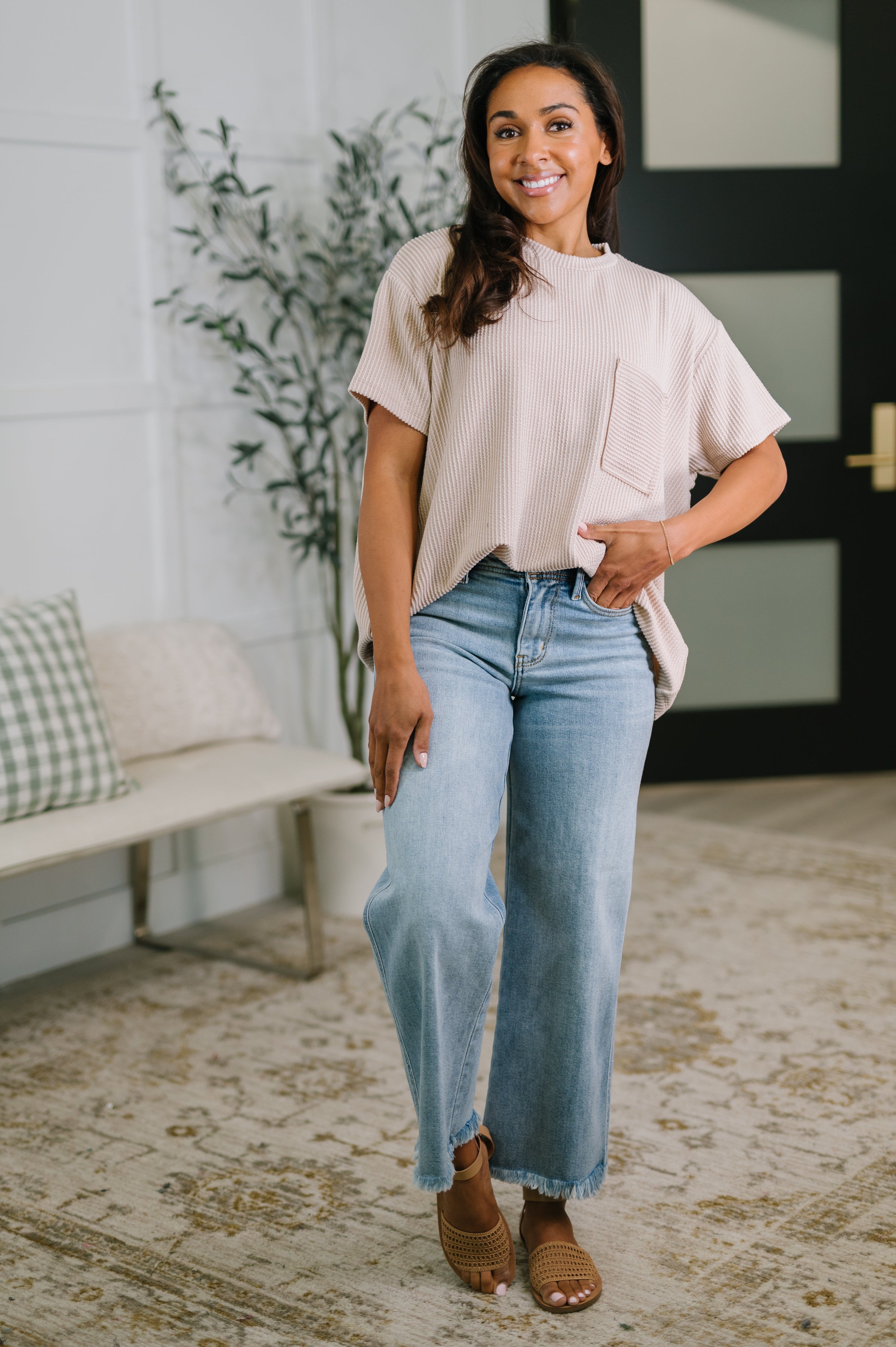 Not That complicated Textured Boxy Tee in Ash Mocha Womens