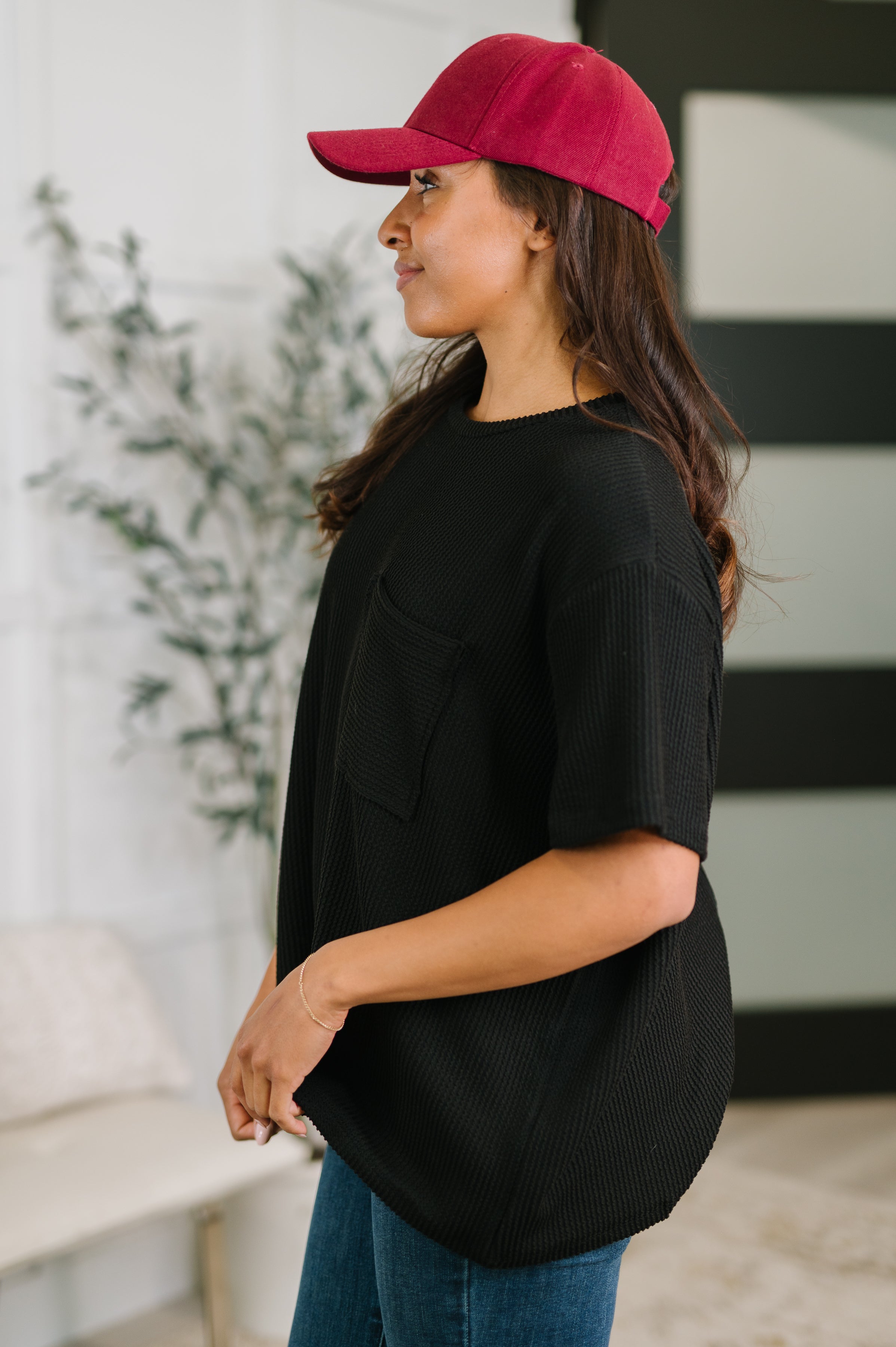 Zenana Not That complicated Textured Boxy Tee in Black Womens