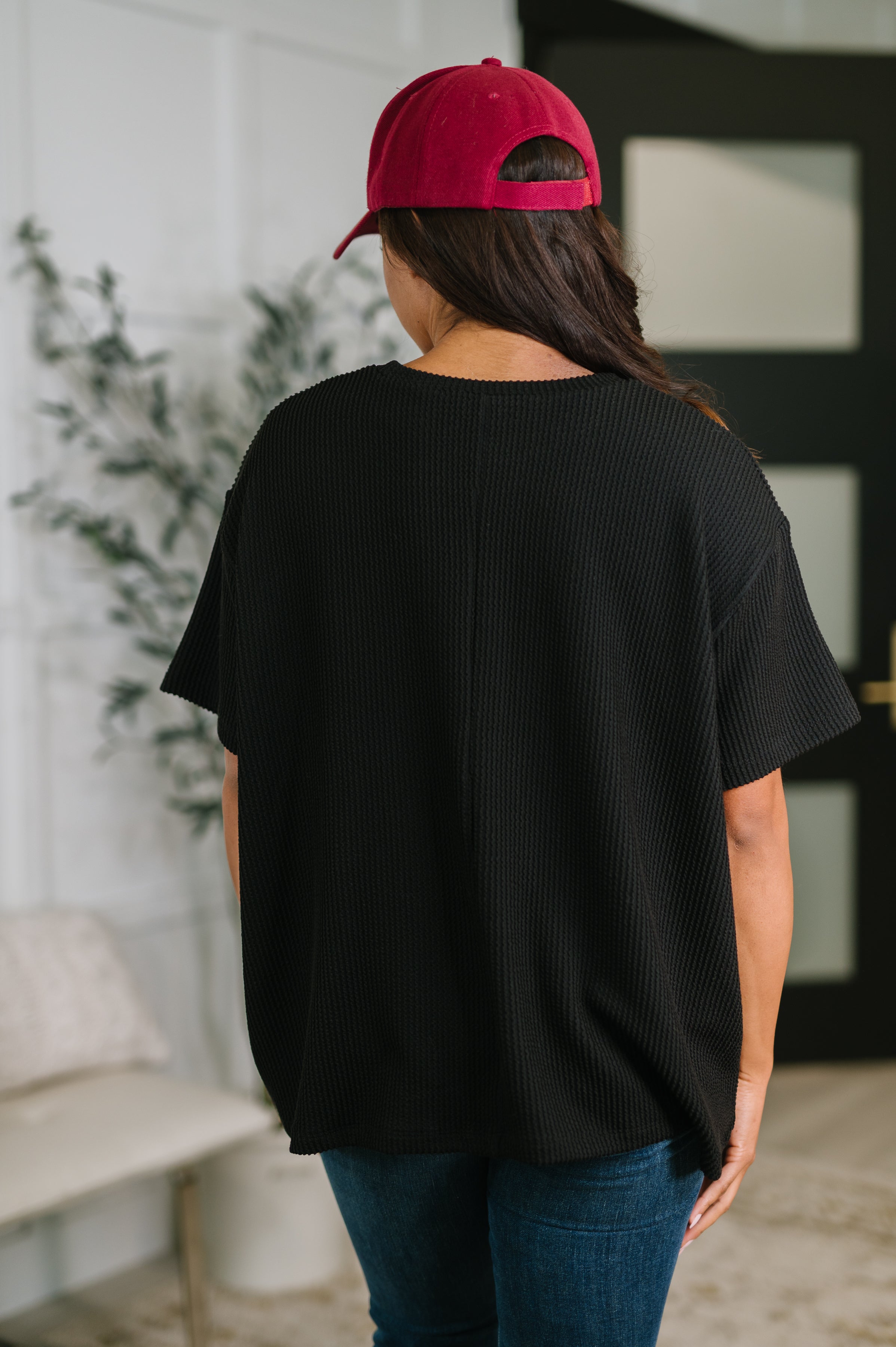 Zenana Not That complicated Textured Boxy Tee in Black Womens
