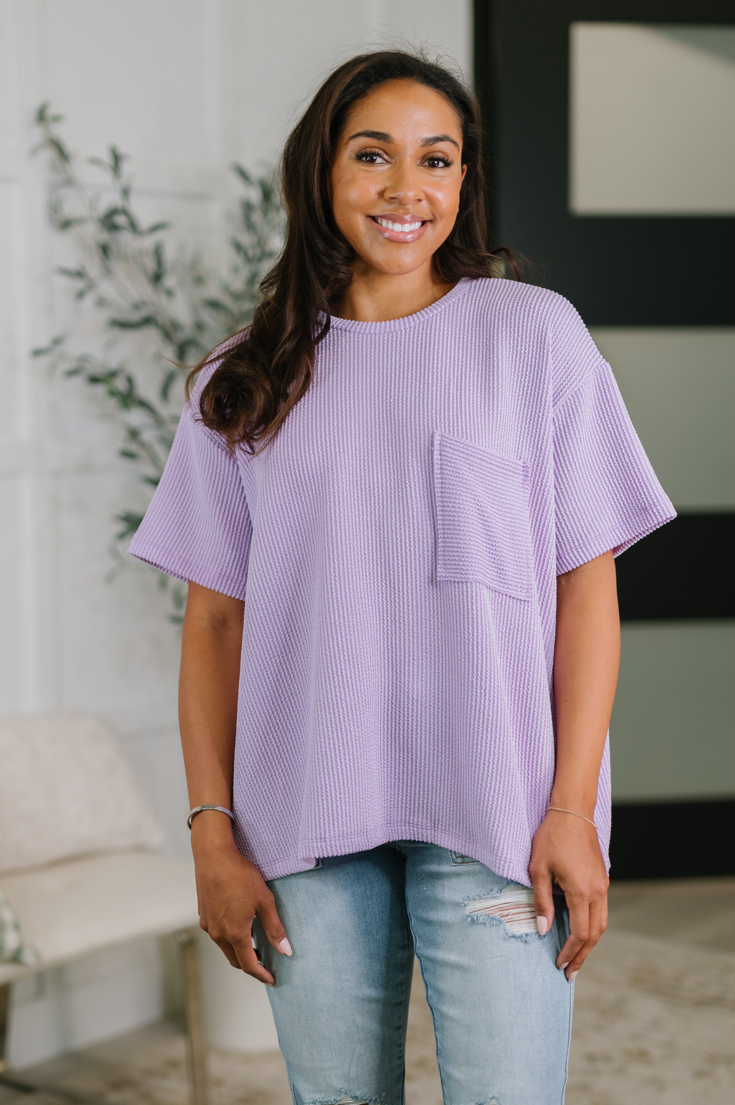 Zenana Not That complicated Textured Boxy Tee in Lavender Womens