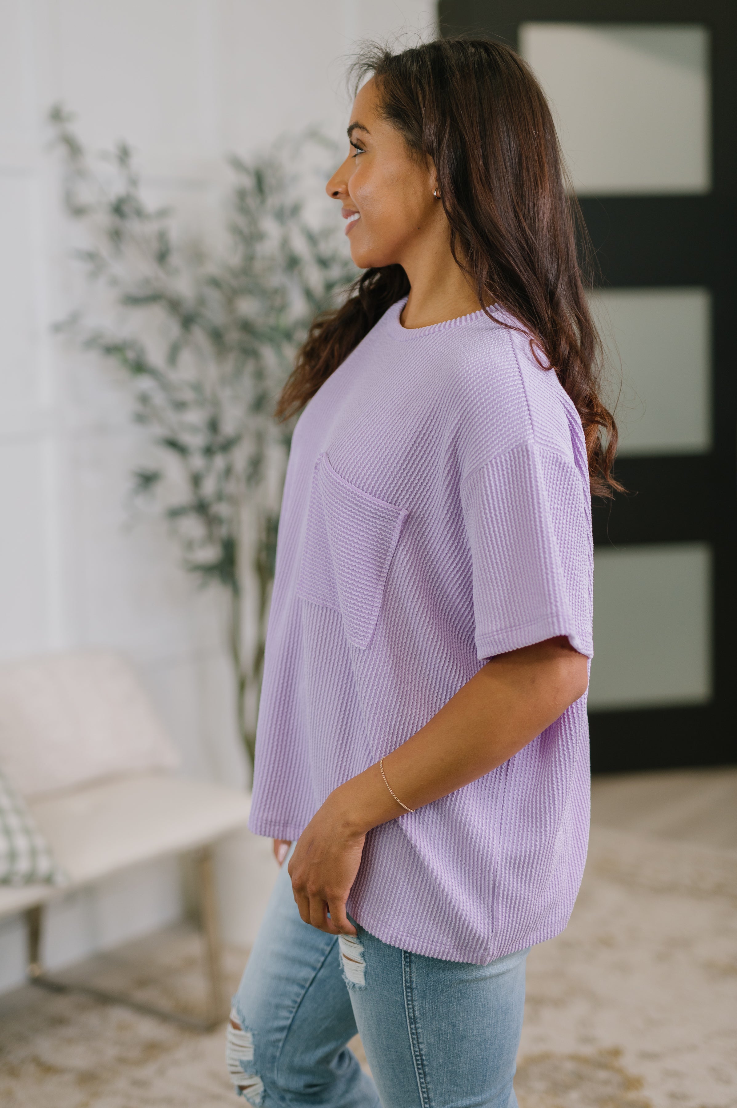 Zenana Not That complicated Textured Boxy Tee in Lavender Womens