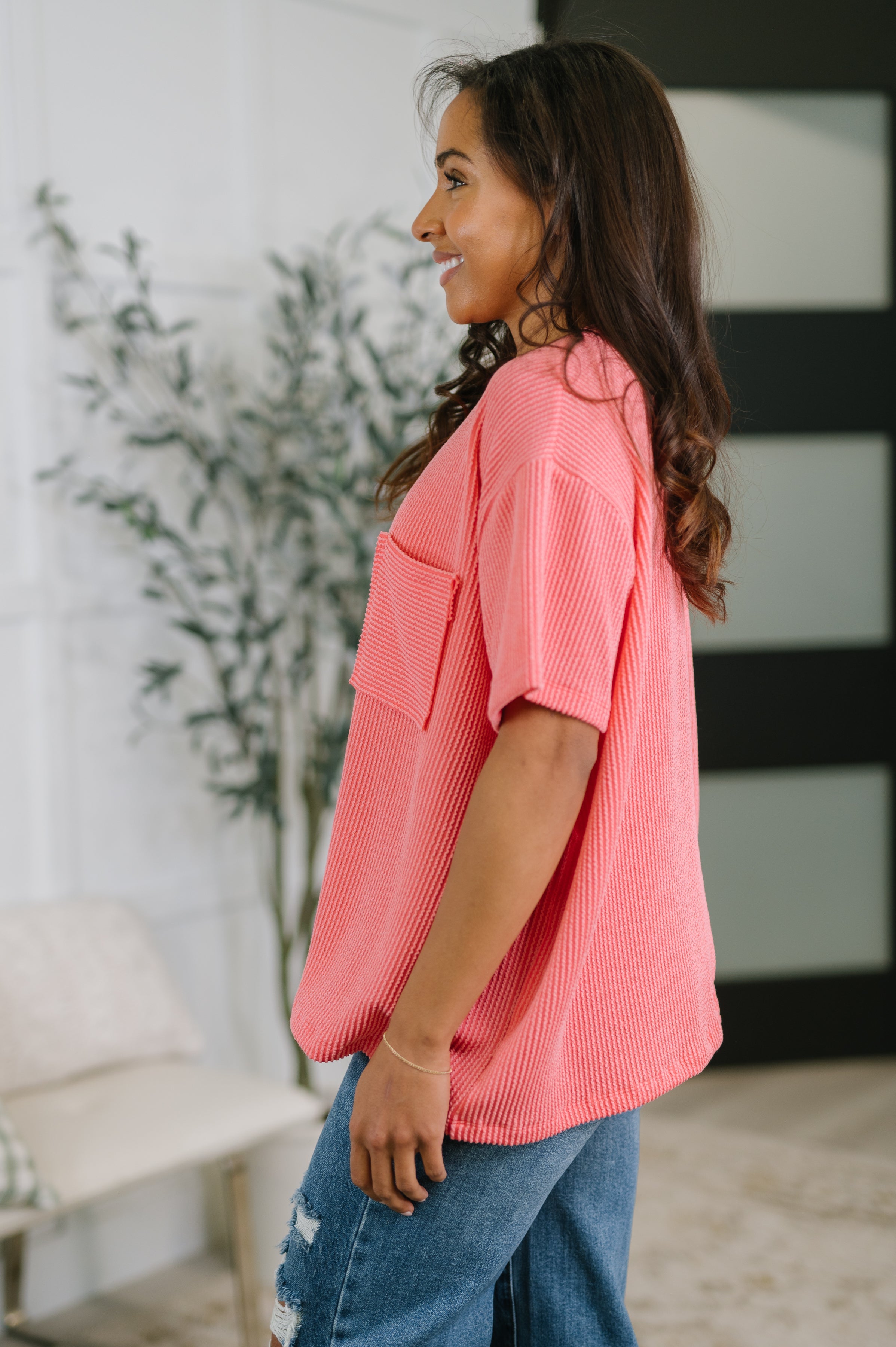 Zenana Not That complicated Textured Boxy Tee in Salmon Womens