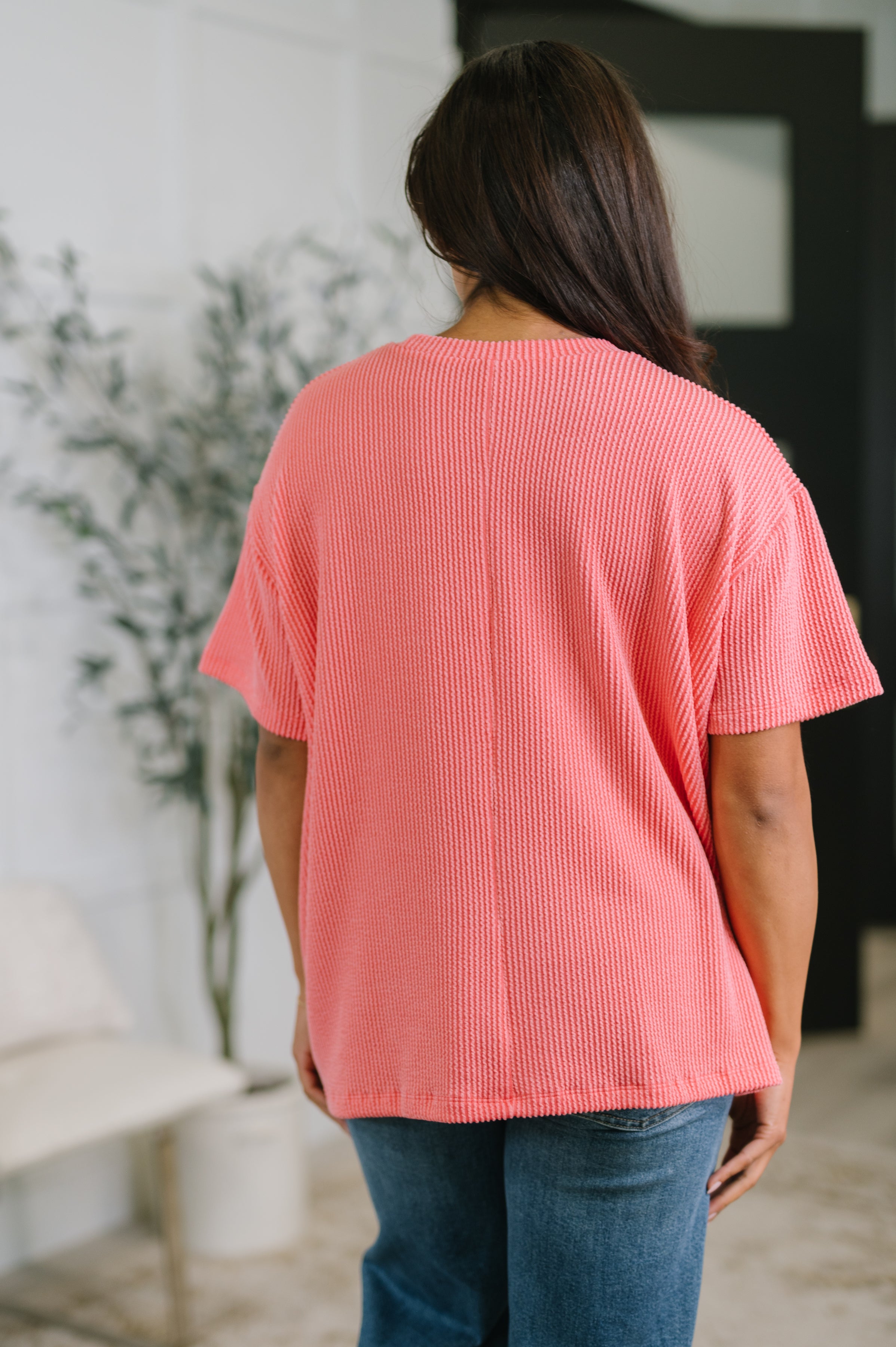 Zenana Not That complicated Textured Boxy Tee in Salmon Womens