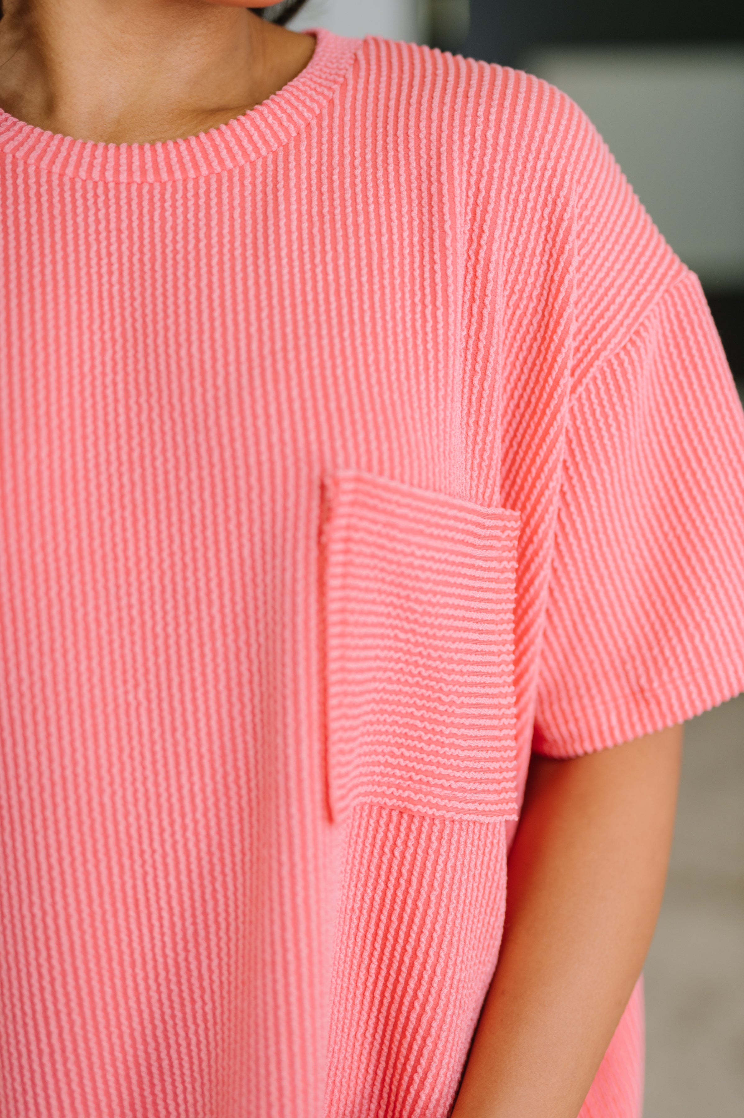 Zenana Not That complicated Textured Boxy Tee in Salmon Womens