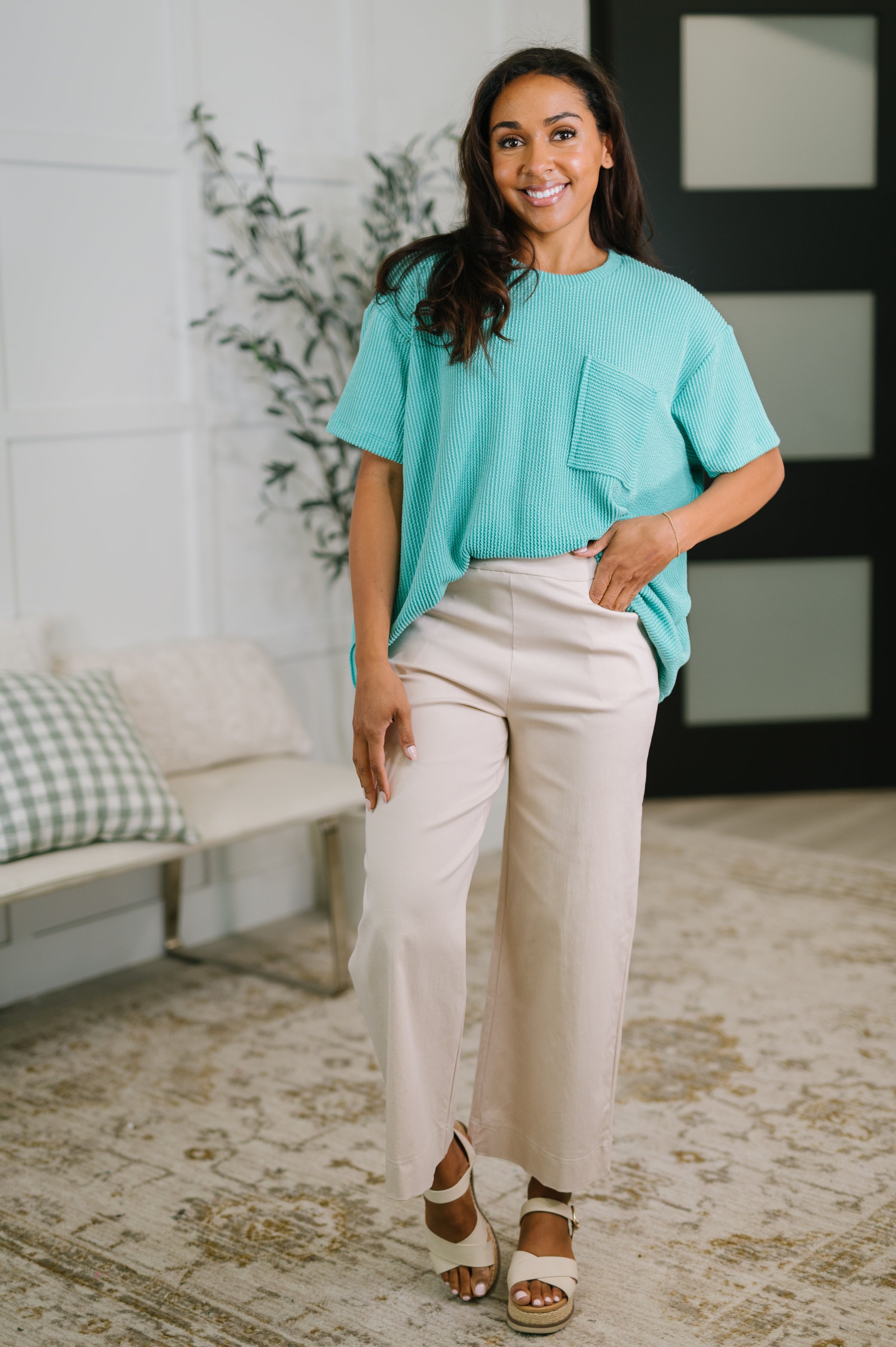 Zenana Not That Complicated Textured Boxy Tee in Turquoise Womens