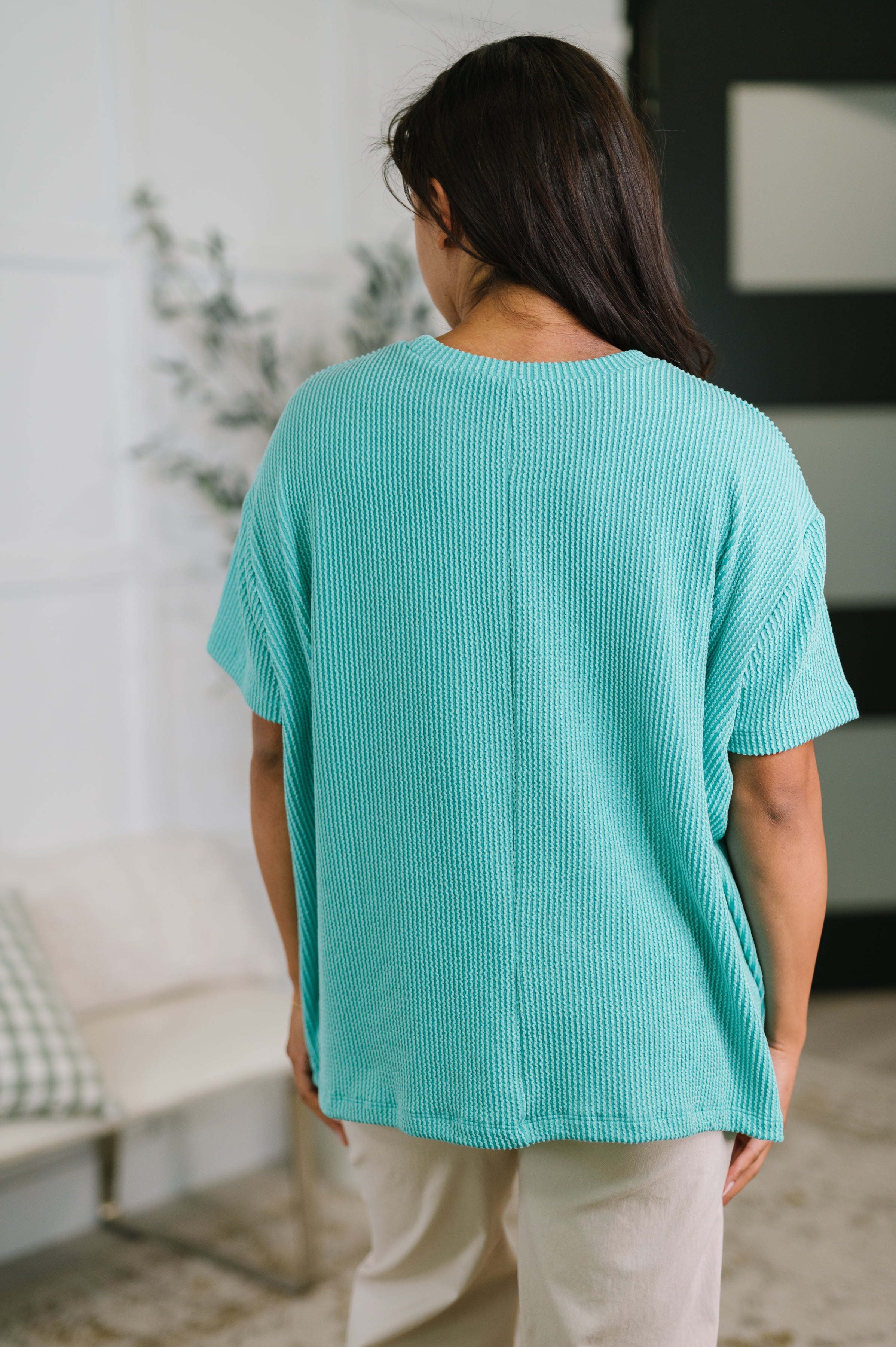 Zenana Not That Complicated Textured Boxy Tee in Turquoise Womens