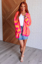 Davi & Dani Noticed in Neon Checkered Cardigan in Pink and Orange Ave Shops