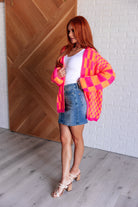 Davi & Dani Noticed in Neon Checkered Cardigan in Pink and Orange 3XL Ave Shops