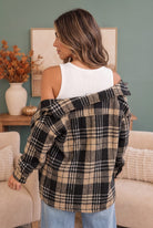 Haptics Cozy Plaid Sherpa Lined Shacket in Khaki Black