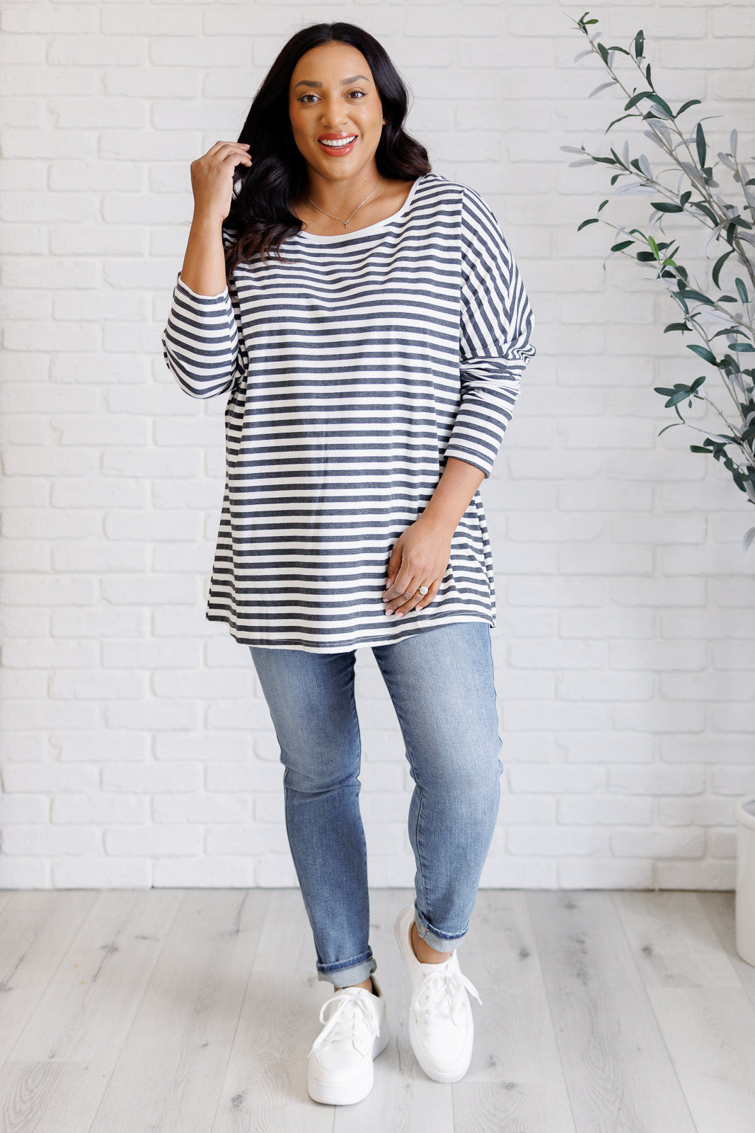 One Eleven North Obviously Mine Striped Oversized Top Shirts & Tops