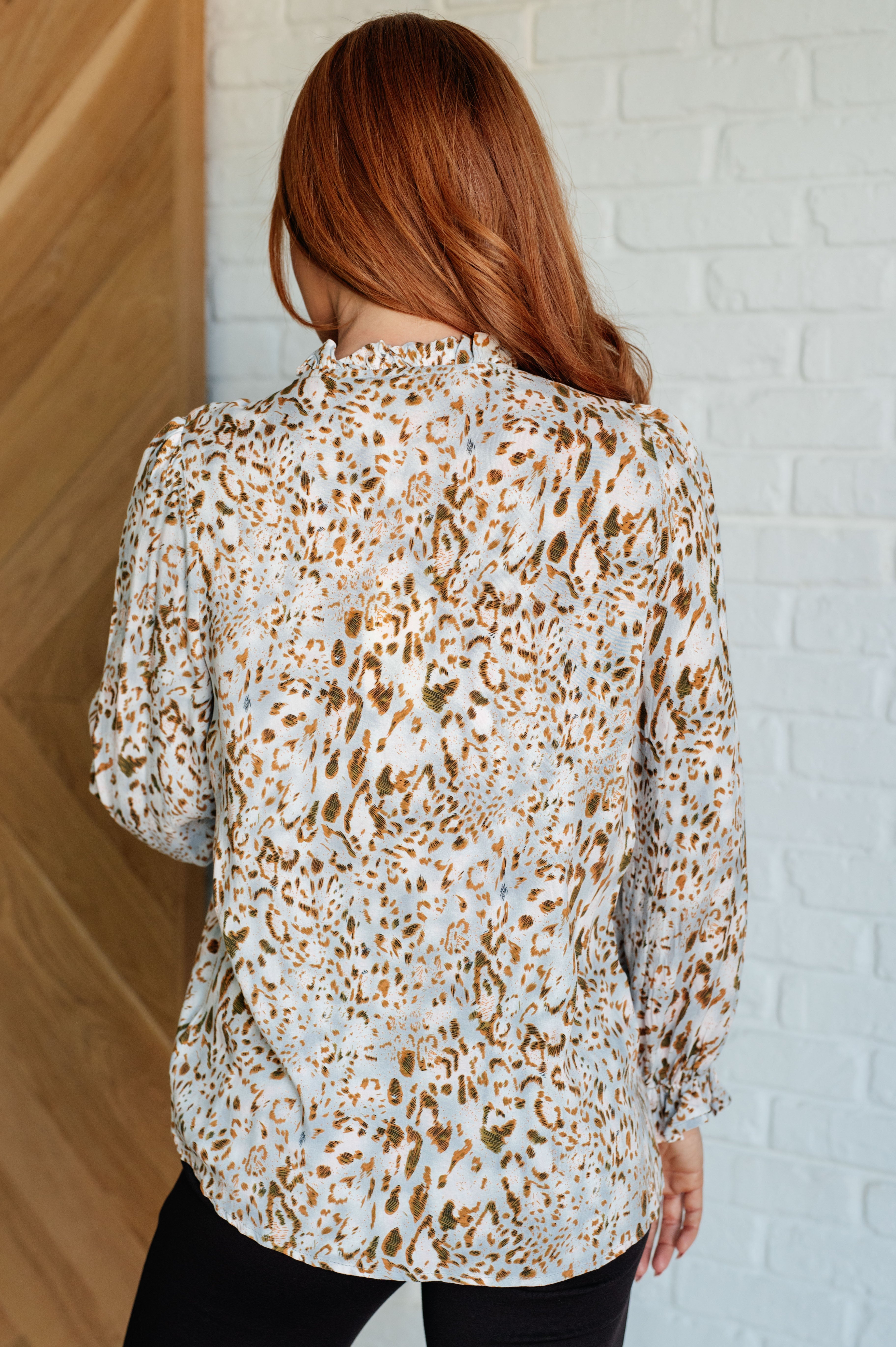 Jodifl Office Safari Keyhole Tie Detail Animal Print Blouse Blouses