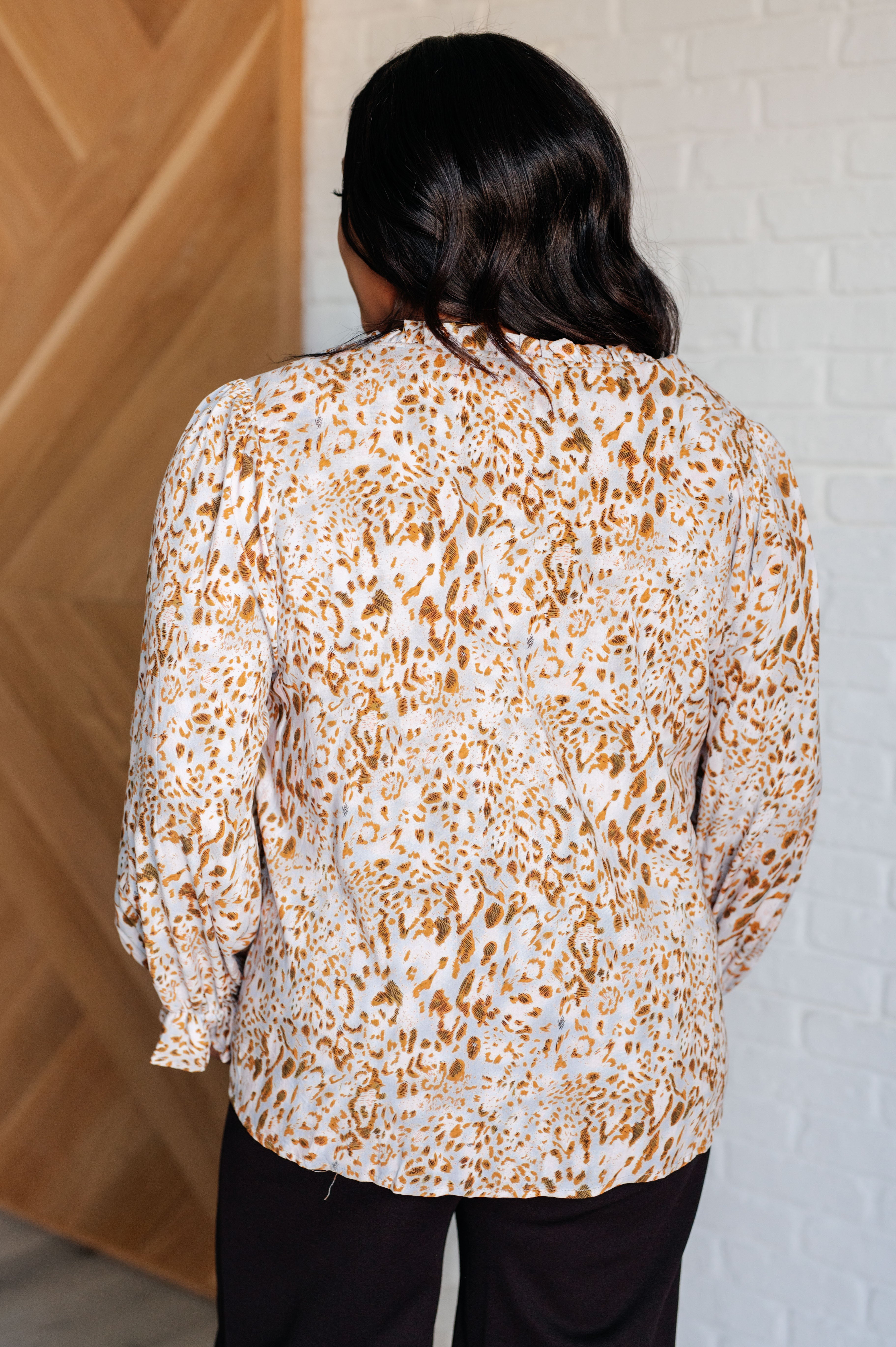 Jodifl Office Safari Keyhole Tie Detail Animal Print Blouse Blouses