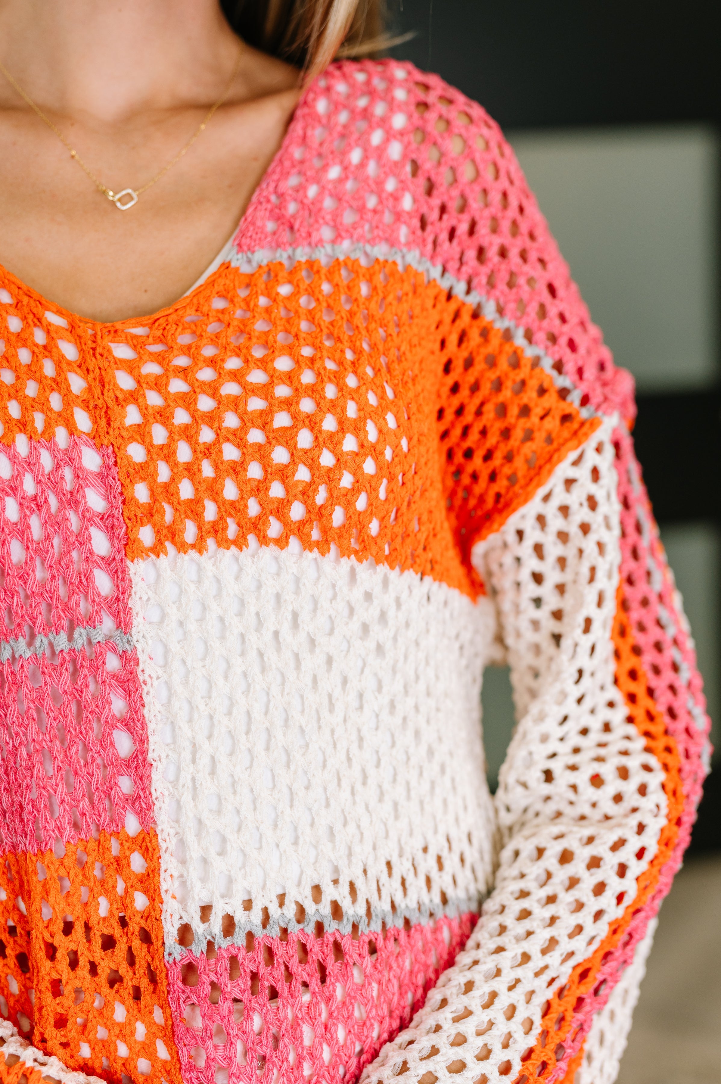 Very J Off the Grid Net Color Block Layering Top Womens