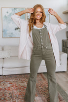 Judy Blue Olivia Control Top Release Hem Overalls in Olive Denim