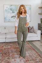 Judy Blue Olivia Control Top Release Hem Overalls in Olive Denim