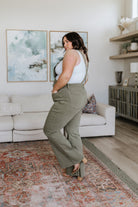 Judy Blue Olivia Control Top Release Hem Overalls in Olive Denim