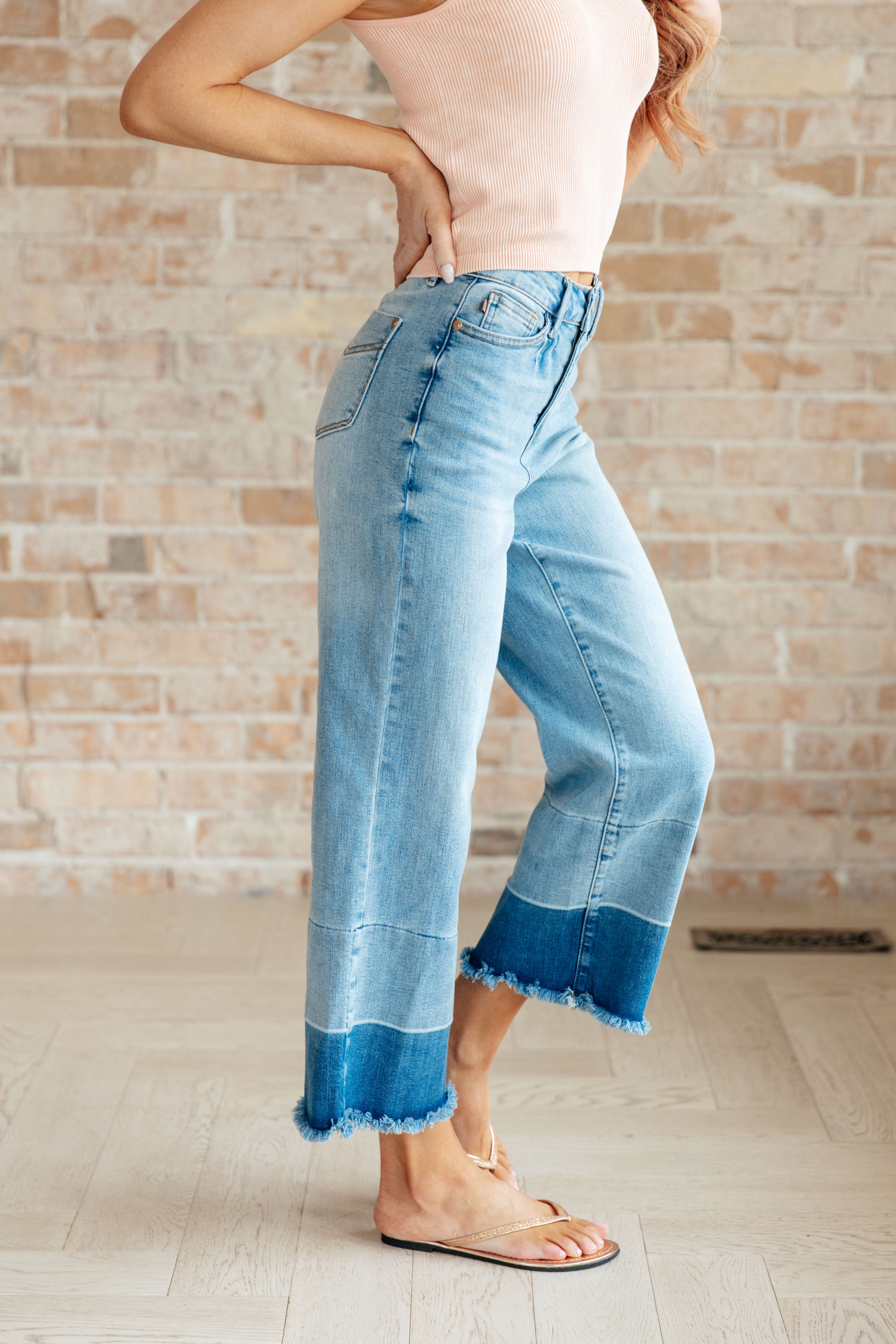 Judy Blue Olivia High Rise Wide Leg Crop Jeans in Medium Wash Ave Shops