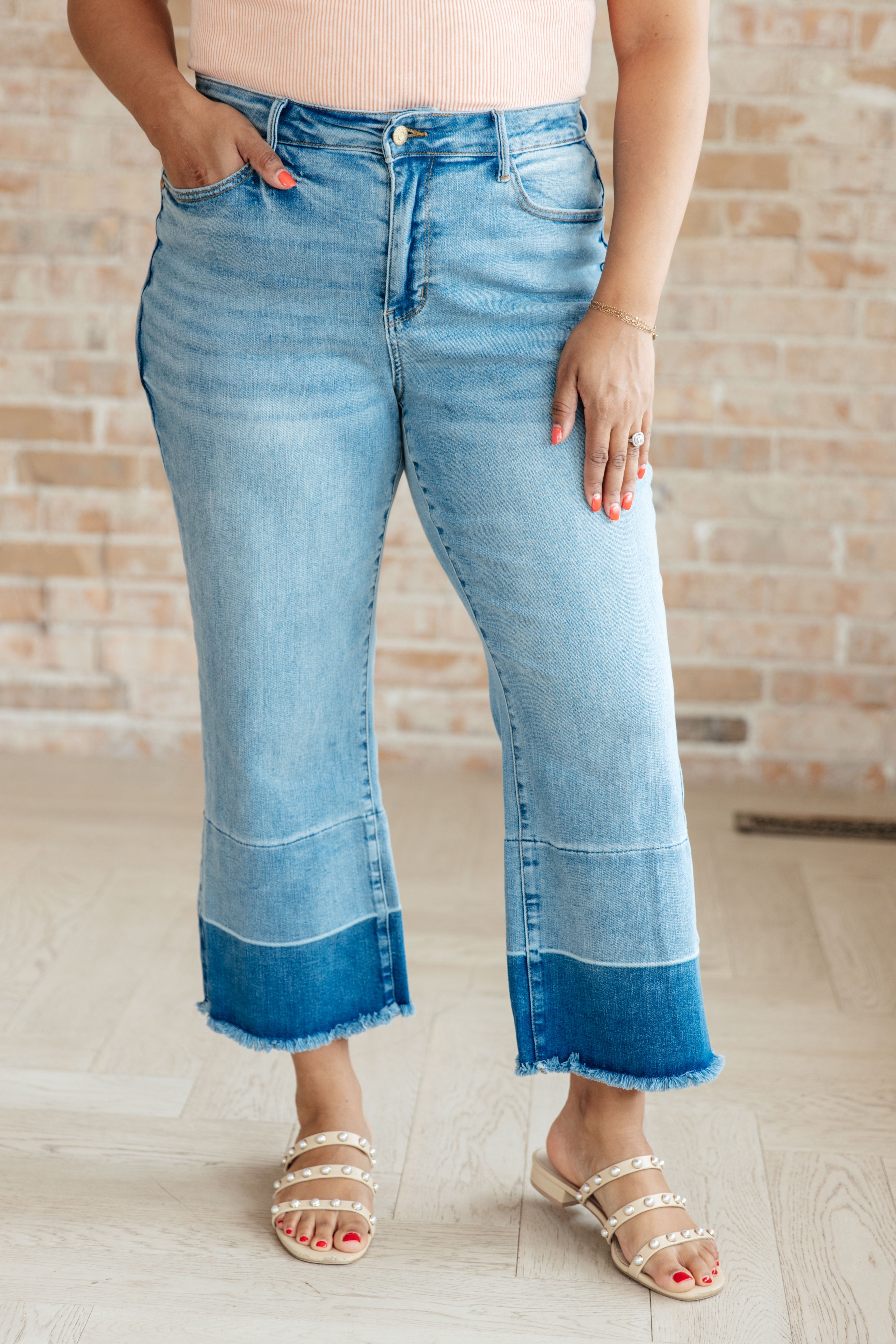 Judy Blue Olivia High Rise Wide Leg Crop Jeans in Medium Wash Ave Shops