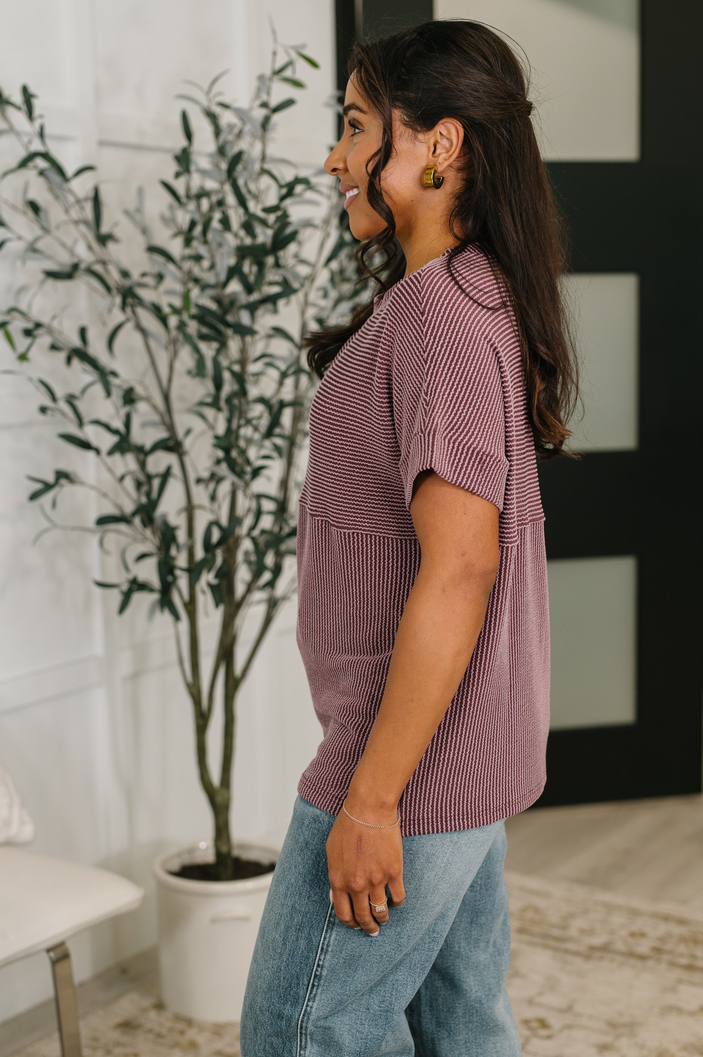 One Eleven North On Repeat Cable Ribbed Knit Tee Womens