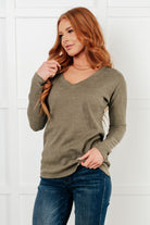 One Eleven North On a Roll Ribbed Knit V Neck Long Sleeve Top Shirts & Tops