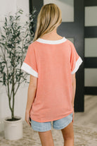 7th Ray One Piece at a Time V-Neck Short Sleeve Top in Coral Womens