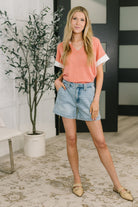 7th Ray One Piece at a Time V-Neck Short Sleeve Top in Coral Womens