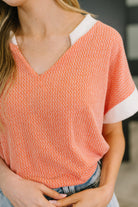 7th Ray One Piece at a Time V-Neck Short Sleeve Top in Coral Womens