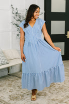 Haptics Only Chance Pleated Smock Waist Maxi Dress in Blue Womens