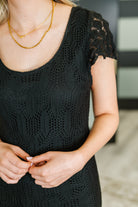 On the Town Lace Scoop Neck Dress in Black Womens
