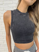 Zenana Over and Out Cropped Ribbed Tank in Black Womens